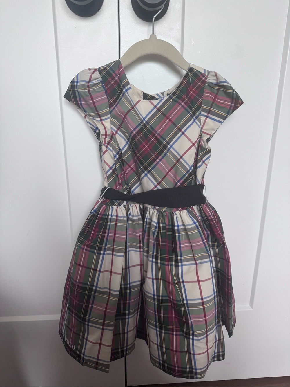 Polo by Ralph Lauren Girls Plaid Dress in Cream, Red, Green, Navy